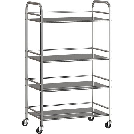 Desserte Mosswick Chariot Cuisine Inox 4 Étages Réglables Roues Argenté 60x35x100cm