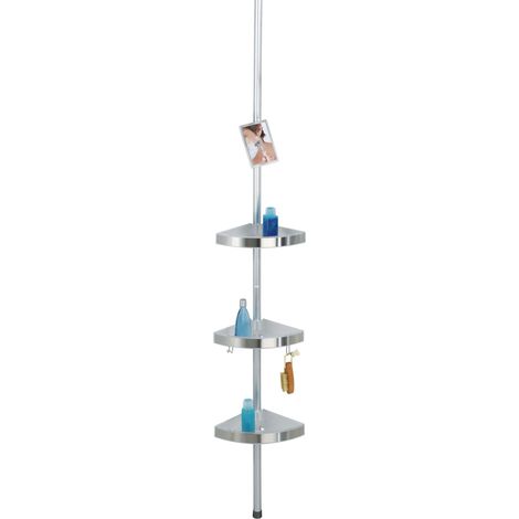 Étagère d'angle de Douche télescopique 3 Paniers de Douche Fixation sans perçage Fixation par Torsion et réglable en Hauteur Aluminium - Plastique 27,5x70-260x20 cm Mat (1/5)