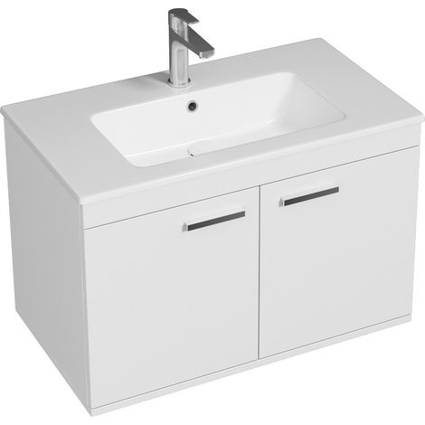 RUBITE Meuble salle de bain simple vasque 2 portes blanc largeur 80 cm (1/4)