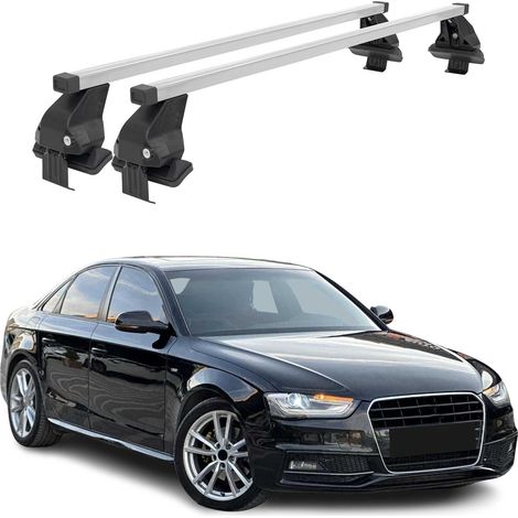 OMAC Barres de toit transversales en acier pour Audi A4 B8 Berline 2008-2012 Pere-FL – Antivol inclus – Testées City Crash – DIN 75302:2019 – ISO/PAS 11154:2006 – Charge max 50 kg Argent (1/5)