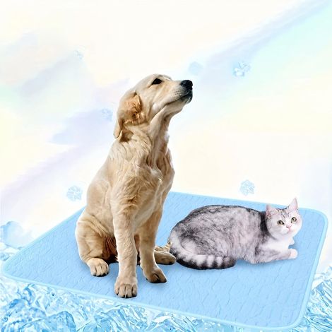 Tapis Rafraîchissant pour Chien Auto-Refroidissant - Coussin Rafraîchissant Été en Matériau Non Toxique et Doux, Antidérapant et Lavable pour Chiens & Chats, Bleu, 55x70cm (1/5)