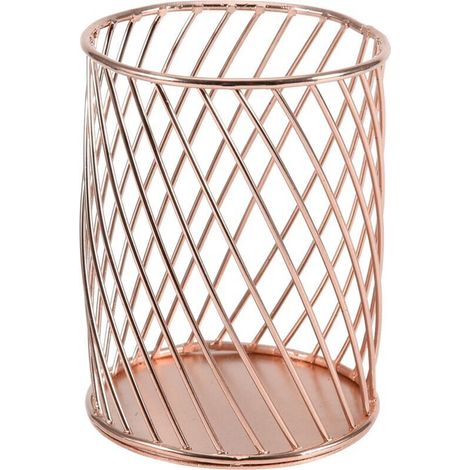 Corbeille de Rangement Bureau Métal Ajouré Rose Gold - Organisateur de Stylos et Fournitures