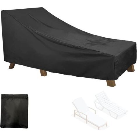 210D Oxford Housse Chaise Longue de Exterieur, Bâche de Protection pour Bain de Soleil Jardin Imperméable, Couverture de Housse pour Transat pour Patio avec Corde(Size:2087641/79cm,Color:Noir (1/5)