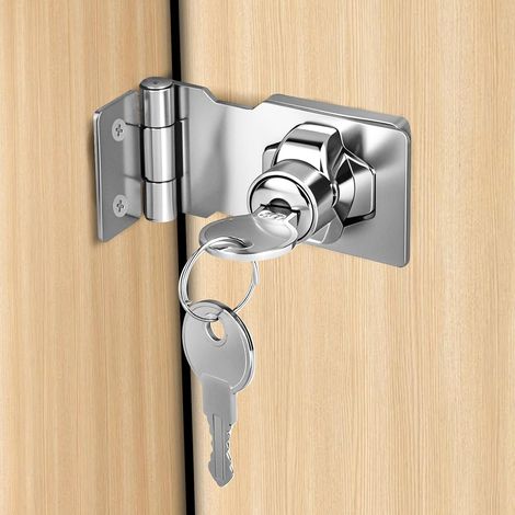 Moraillon de Verrouillage en Acier inoxydable, 3 pouces Loquet à clé à angle droit de 90 degrés avec cadenas bouton tournant et 2 clés pour chambre, armoire, tiroir, porte de jardin (1/5)