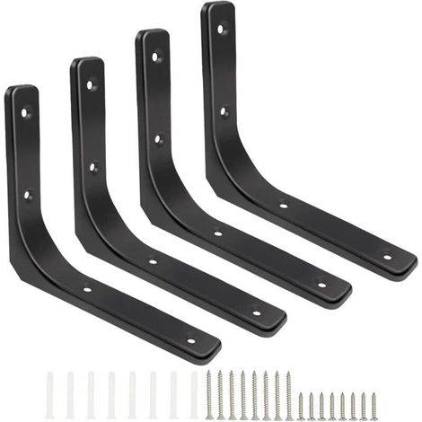équerres étagère Murale, 4 Pièces Equerre Metal 150mm x 200mm Equerre Charge Lourde Support Etagere Murale, Finition Noir Brillante Pour étagère Suspendus Placard Déco (1/4)