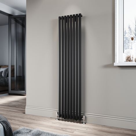 ELEGANT 1600 x 392mm Horizontal Radiator Central Heating Rad Oval Designer Radiator Matte Black Bathroom Single Panel (1/5)