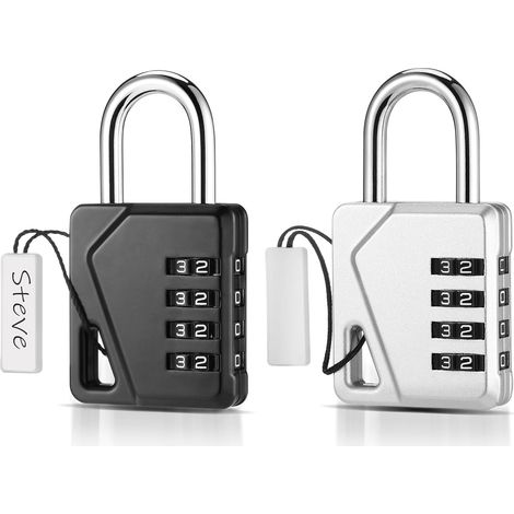 2Pcs Cadenas Code, Cadenas Casier avec étiquette DIY, Résistante À La Rouille, Cadenas Code 4 Chiffres, Cadenas à Code, Cadenas a Code Métallique Lourde pour Porte Extérieure Casier (Noir, Argent) (1/5)