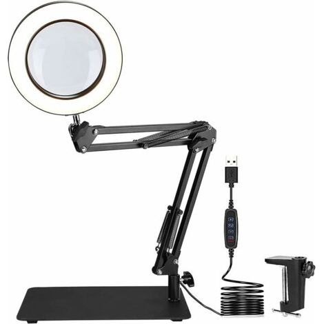 Lampe loupe de Bureau 72LED, 5X Loupe avec lumière Lumière du Jour 1500 Lumens 3 Couleurs Modes loupe Bras pivotant réglable pour Artisanat, Bijoux, Couture, Lecture (Plier) (1/4)