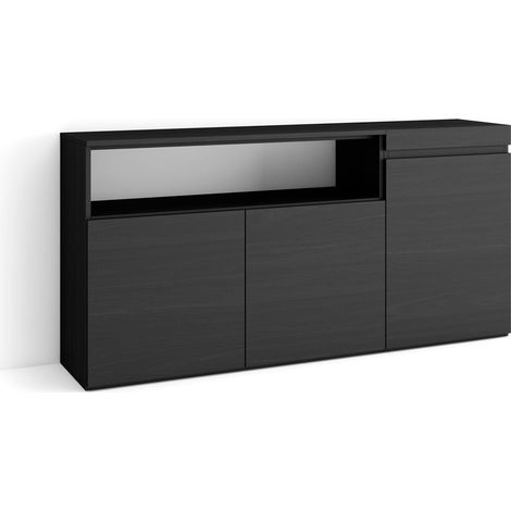 Skraut Home Credenza, Mobile, Cucina Madia, mobile ingresso 150x75x35cm 3 Porte grande stoccaggio Stile moderno Nero (1/5)
