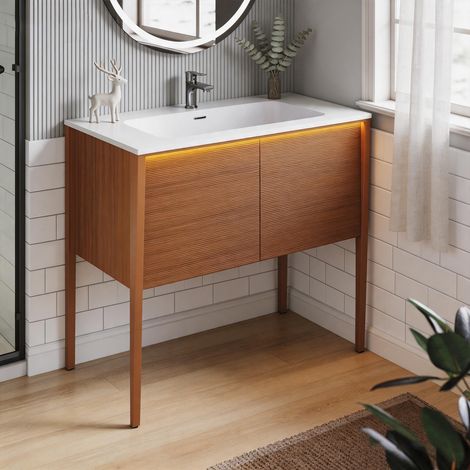 SONNI Doppeltür-Waschtisch mit Push-to-Open-Funktion, sensorgesteuerter LED-Beleuchtung und Waschbecken, 894 × 495 × 810 mm (1/5)