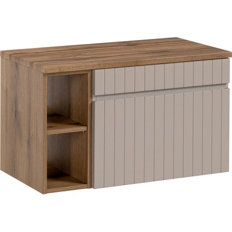 Meuble sous vasque suspendu ICONIC cachemire 60 cm avec le plan et l'extension 20 cm chêne coast evoke (1/5)