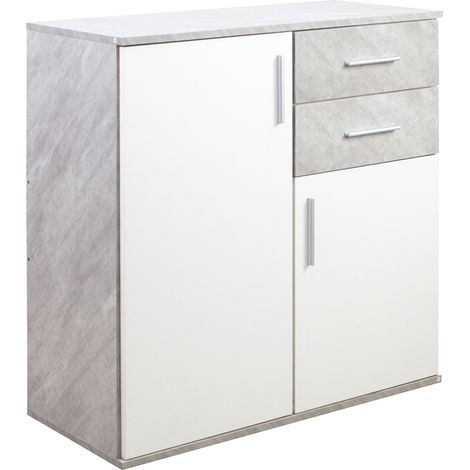 Cassettiera Mobile Armadietto 2 Porte 2 Cassetti Design Moderno Cemento e Bianco (1/5)
