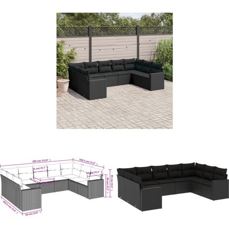 9-tlg. Garten-Sofagarnitur mit Kissen Schwarz Poly Rattan - Gartensofas - Outdoor Möbel - Gartenmöbel Set - Rattan Sofa - Lounge Set - Home & Living (1/3)