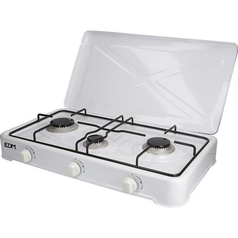 EDM – Réchaud à gaz 3 feux émaillé – Construction en acier émaillé – Allumage simple – Compact pour camping et petits espaces (1/4)