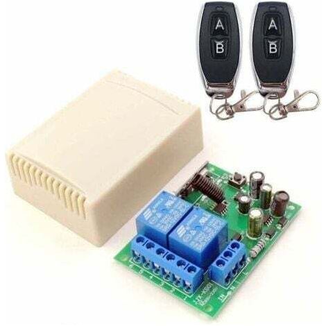 Interrupteur à distance sans fil DieseRC 433 MHz, 2 canaux AC 220 V avec relais récepteur et 2 télécommandes pour porte de garage, volet roulant, éclairage, pompes, (1/4)