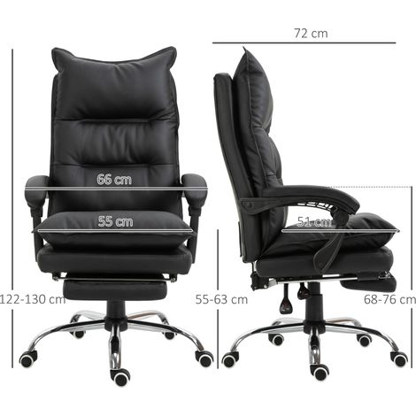 Fauteuil de travail réglable en hauteur avec repose-pieds, cuir synthétique noir, dimensions 66 x 72 x 122-130 cm, pour un usage quotidien ergonomique et soutien lombaire. (1/5)