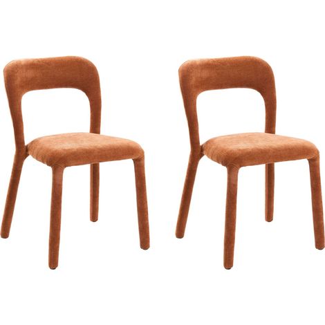 Set of 2 Dining Chairs Golden Brown Chenille Fully Upholstered Curved Backrest Dining Room LAKEVILLE (1/5)