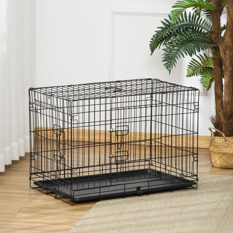 Cage pour chien - cage en fil métallique - noire - plateau inférieur amovible - cage de transport (1/4)