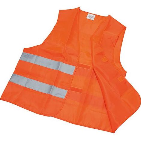 Gilet fluorescent de securite EN 471 100% Polyester 2 bandes reflectrices rouge-orange (1/2)