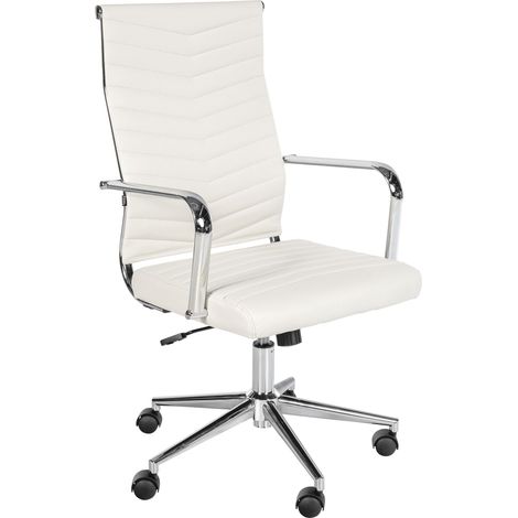 Fauteuil de bureau design ergonomique inclinaison intégrée avec accoudoirs en similicuir blanc et métal chromé 100007073