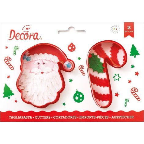 Decora 255068 Set 2 Tagliapasta Babbo Natale e Candy Cane, Plastica, Rosso (1/3)