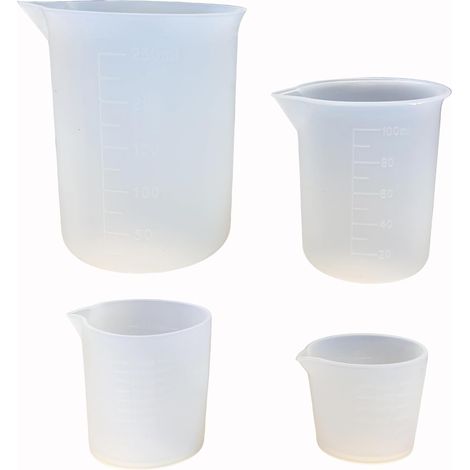 Verre doseur silicone 4 pièces 30/50/100/250 ml, Gobelet silicone gradué pour couler, Réutilisable Antiadhésif, Tasse mélange pour résine époxy moulage bricolage cuisine laboratoire (1/5)