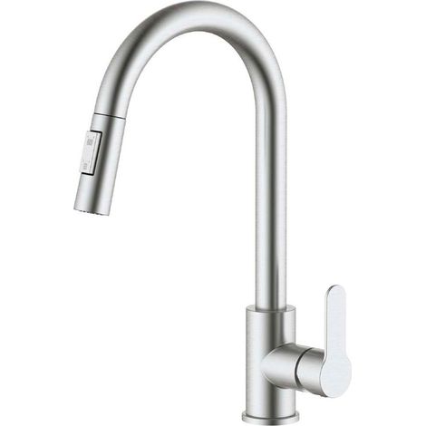 Grifo monomando de cocina caño alto extraíble plateado mate serie miño (1/5)