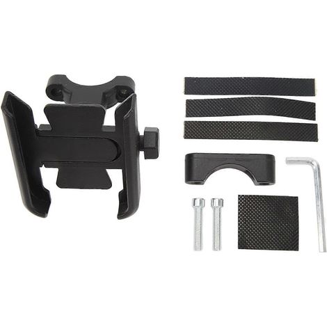 Support de téléphone pour vélo, fixation au guidon, pince métallique, rotation à 360°, rembourrage anti-vibrations, fixation rapide, installation facile pour vélos et scooters (noir). (1/5)