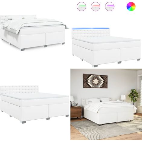 Sommier à lattes de lit avec matelas Blanc 180x200cm Similicuir - Sommier à lattes - Matelas à ressorts ensachés (1/5)