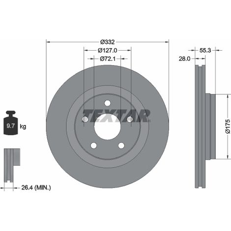 Lot de 2 Disques de frein Textar 92278803 JEEP 68040177AA K68040177AA