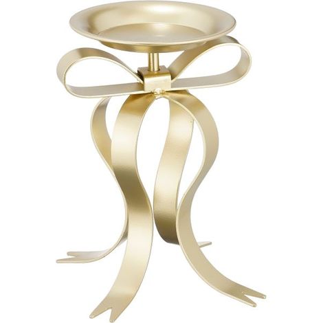 PORTACANDELA NATALIZIO CON FIOCCO CHAMPAGNE 20 CM EDELMANN