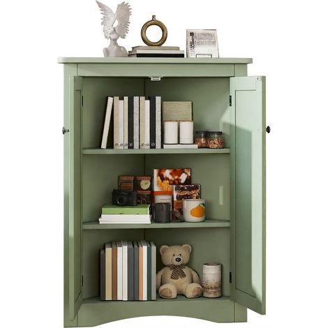 ELVMI Armadio Angolare con 2 Ante, 2 Ripiani e 3 Livelli, in MDF Laccato Verde per Bagno 61.5 x 80 cm (1/5)