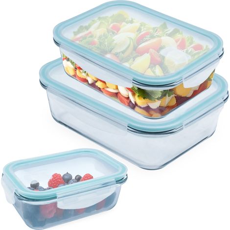 Glas Frischhaltedose 3er Set mit Kunststoff Deckel luftdicht - 630  1000 1480 ml - Meal Prep Lebensmittelbox für Backofen und Mirkowelle