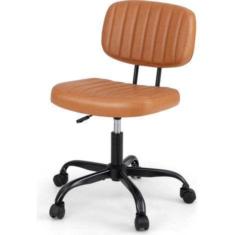 Sedia da ufficio per casa con ruote e supporto lombare, Comoda sedia da lavoro in pelle artificiale Marrone (1/3)