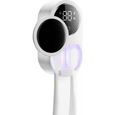 Support Pour Brosse À Dents - Stérilisateur UVC + Ions Négatifs 100 Mio - Séchage Chauffant Et Par Ventilateur - Capteur De Mouvement - Montage Mural - 2 Emplacements - USB Rechargeable (1/5)
