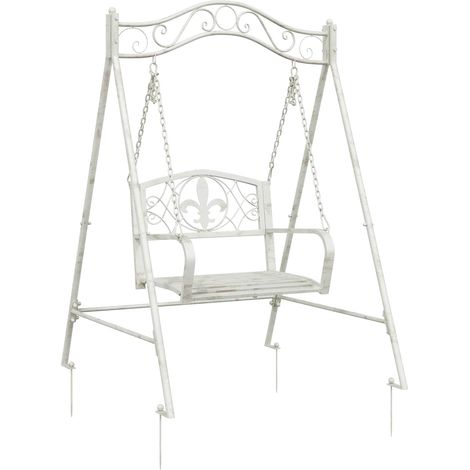Banc Balançoire Acier 113 x 121,5 x 168 cm Blanc antique vidaXL (1/5)