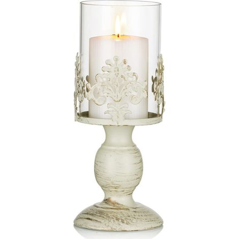 1 Bougeoir en fer, design antique, pied patiné, coque en verre, feuilles décoratives, intérieur rustique (1/5)