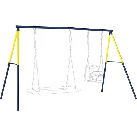AIYAPLAY estructura de columpio infantil, estructura metálica para 2 columpios, para 150 kg, para asiento de columpio, nido y escalera de trepar, azul (1/5)