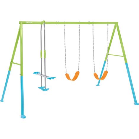 Intex 44121 Swing Set Coloured Two Seats and Rocking 343x249x203 cm Child Green (1/5)
