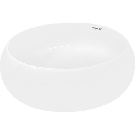 ECD Germany Lavabo de Baño Ø 400 x 350 mm Lavadero de Encimera Redondo Material Cerámico Cuenco Blanco Fregadero de Aseo Estilo Moderno y Elegante Sanitario Sobremesa Lavamanos Sin Rebosadero