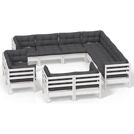 Maison Exclusive - Salon de jardin 11 pcs avec coussins blanc bois de pin solide (1/5)