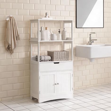 Meuble sur pied salle de bain MDF 2 portes 60 x 33 x 122 cm blanc (1/5)