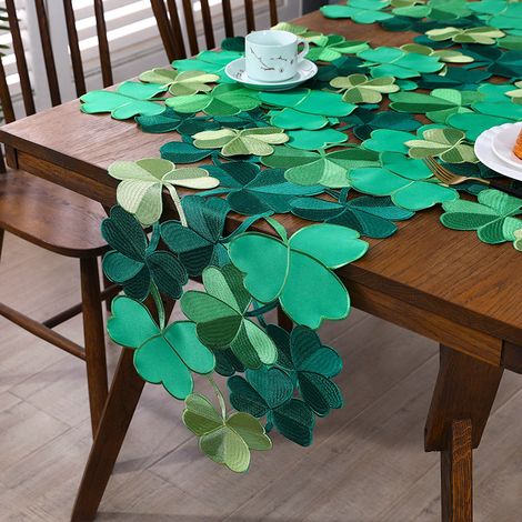 1PC Chemin de table Saint-Patrick, brodé de trèfle irlandais, nappe pour commode, trèfle vert printanier, chemin de table pour maison, cuisine, restaurant, fête, décoration de table 39X88cm (1/4)