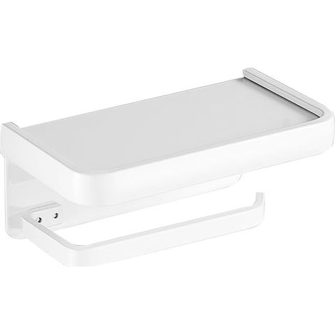Portarrollos de papel higiénico con repisa para teléfono, para montaje en pared con adhesivo o tornillos, color blanco.