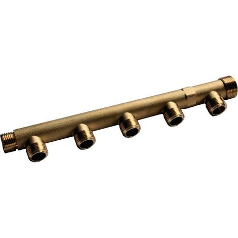 Arcanaute – Nourrice sanitaire matricé Mâle 3/4" (20x27) et Femelle 1/2" (15x21) – 5 départs 1/2" (15/21) – Entraxe 50mm – Laiton CW617N