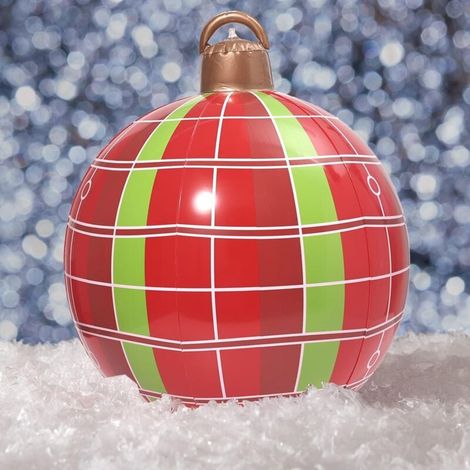 Boule de Noël en plein air, ornements de noël géants en PVC, jardin de vacances - rayures rouges et vertes (1/5)