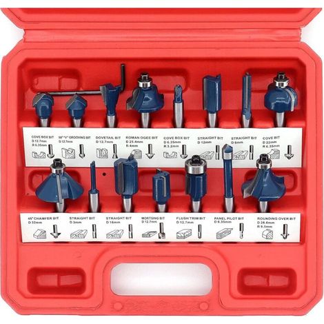 Fraises defonceuse,15 Pièces Coffret de Fraises Défonceuses à Tige de 6.35mm,Fraises à Rainurer en Acier au Tungstène pour la Finiation du Bois Divers (1/5)