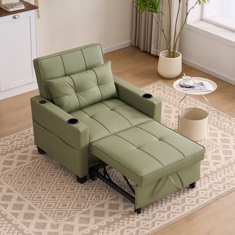 Canapé convertible 1 place 74x87x84 cm en bois vert, modulable, gain de place pour salon FLORAGRACE (1/5)