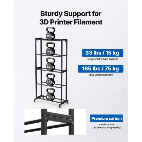 Support de Rangement de Filaments 5 Niveaux, Étagère de Stockage de Filaments d'Imprimante 3D, Porte-bobines de Filament, Charge 45… (1/5)
