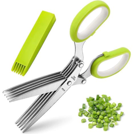 Ciseaux à oignons verts râpés multicouches en acier inoxydable, ciseaux de cuisine multi-usages (verts et blancs) (1/5)